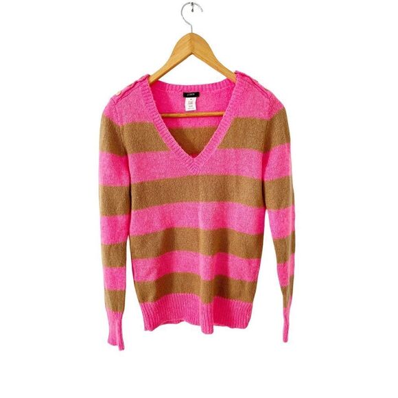 J.Crew Pink Tan Stripe Colorblock Mohair Blend Sweater - Picture 2 of 10